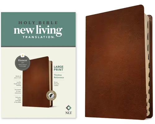 NLT Large Print Thinline Reference Bible, Filament Enabled Edition (czerwona litera, prawdziwa skóra, brązowy, z indeksem) - NLT Large Print Thinline Reference Bible, Filament Enabled Edition (Red Letter, Genuine Leather, Brown, Indexed)