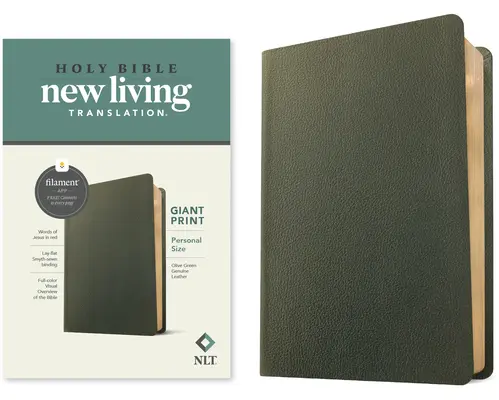 NLT Personal Size Giant Print Bible, Filament Enabled Edition (czerwona litera, prawdziwa skóra, oliwkowa zieleń) - NLT Personal Size Giant Print Bible, Filament Enabled Edition (Red Letter, Genuine Leather, Olive Green)