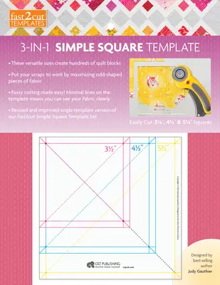 fast2cut 3-in-1 Simple Square Template - Łatwe wycinanie kwadratów 3 1/2 ”, 4 1/2 ” i 5 1/2 ” - fast2cut 3-in-1 Simple Square Template - Easily Cut 3 1/2 