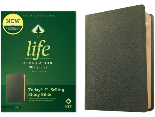 NLT Life Application Study Bible, wydanie trzecie (skóra naturalna, oliwkowa zieleń, czerwona litera) - NLT Life Application Study Bible, Third Edition (Genuine Leather, Olive Green, Red Letter)