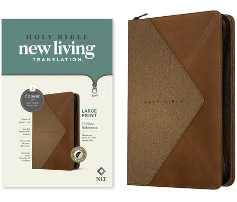NLT Large Print Thinline Reference Zipper Bible, Filament Enabled Edition (skóropodobna, Messenger Stone & Camel, z indeksem) - NLT Large Print Thinline Reference Zipper Bible, Filament Enabled Edition (Leatherlike, Messenger Stone & Camel, Indexed)