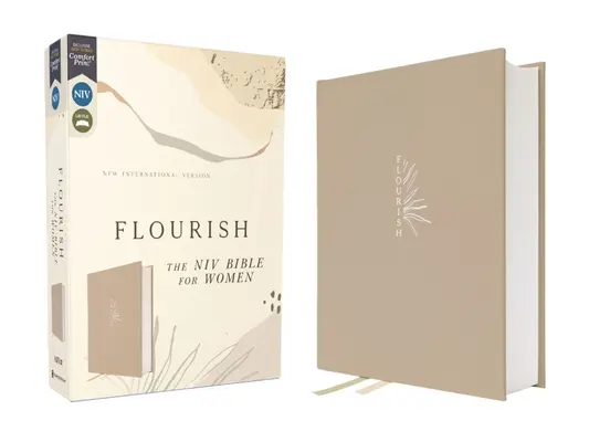Flourish: Biblia NIV dla kobiet, obwoluta, kremowy, wygodny nadruk - Flourish: The NIV Bible for Women, Cloth Over Board, Cream, Comfort Print