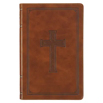 Biblia Święta KJV, standardowy rozmiar - indeks kciuka i znacznik na wstążce, wersja Króla Jakuba, miodowo-brązowy emblemat krzyża - KJV Holy Bible, Standard Size Faux Leather Red Letter Edition Thumb Index, Ribbon Marker, King James Version, Honey Brown Cross Emblem