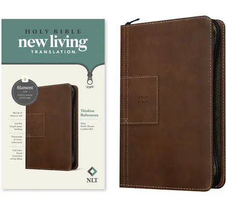 NLT Thinline Reference Zipper Bible, Filament Enabled Edition (skóropodobna, Atlas Rustic Brown) - NLT Thinline Reference Zipper Bible, Filament Enabled Edition (Leatherlike, Atlas Rustic Brown)