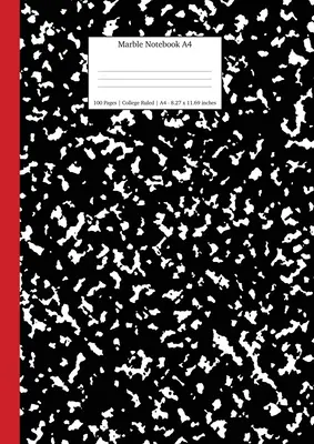 Marmurowy notatnik A4: dziennik z czarno-czerwonym grzbietem - Marble Notebook A4: Black and Red Spine College Ruled Journal