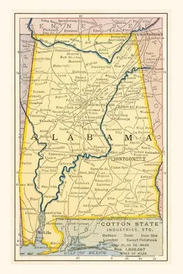Mapa Alabamy w czasopiśmie historycznym - Vintage Journal Map of Alabama