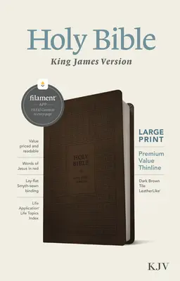 KJV Large Print Premium Value Thinline Bible, Filament Enabled Edition (czerwona litera, skóropodobna, ciemnobrązowa płytka) - KJV Large Print Premium Value Thinline Bible, Filament Enabled Edition (Red Letter, Leatherlike, Dark Brown Tile)
