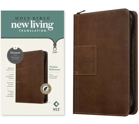 NLT Thinline Reference Zipper Bible, Filament Enabled Edition (skóropodobna, Atlas Rustic Brown, z indeksem) - NLT Thinline Reference Zipper Bible, Filament Enabled Edition (Leatherlike, Atlas Rustic Brown, Indexed)