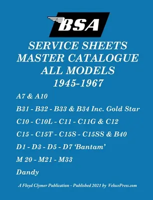 Katalog główny „Kart serwisowych” BSA dla wszystkich modeli od 1945 do 1967 r. - BSA 'Service Sheets' Master Catalogue for All Models 1945 to 1967