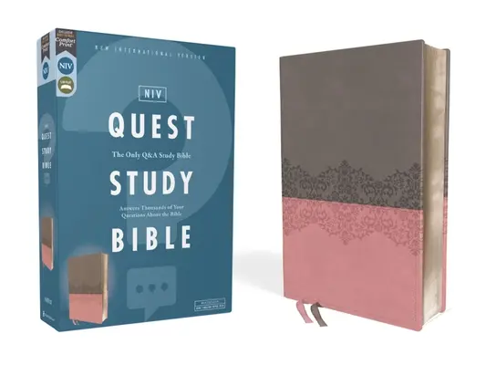 Niv, Quest Study Bible, skórzana miękka, szara/różowa, wygodny druk: Jedyna Biblia do studiowania pytań i odpowiedzi - Niv, Quest Study Bible, Leathersoft, Gray/Pink, Comfort Print: The Only Q and A Study Bible